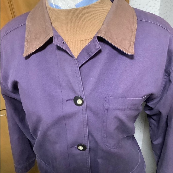 Talbots Classic Purple barn coat with brown leather collar and flannel lining - Picture 2 of 11